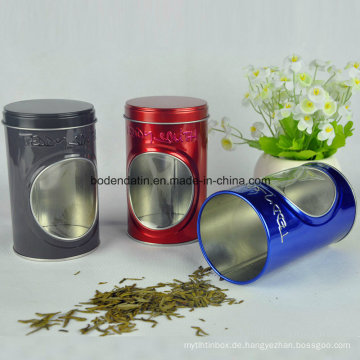 Kundenspezifische runde Tee-Zinn-Kasten mit PVC-Fenster China-Lieferant